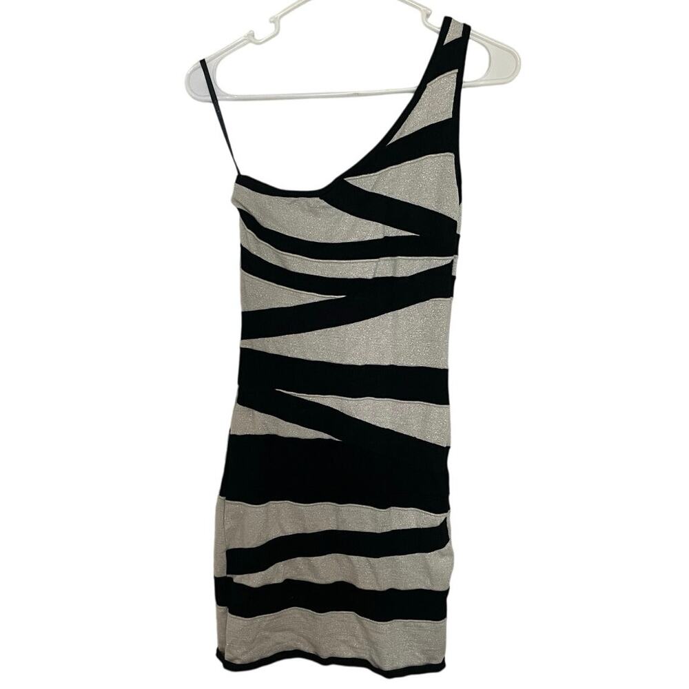 2b Bebe Striped One Shoulder Y2K Mini Dress Woman’s Size Large